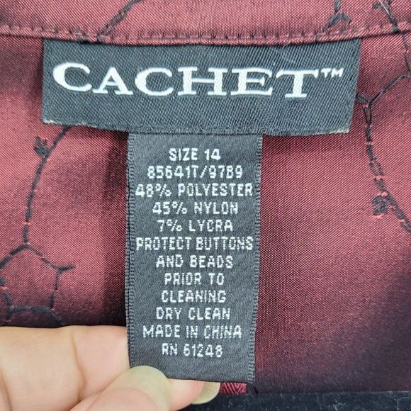 Vintage 90s Cachet Blouse 14 Oxblood Sequin Embroidered Rhinestone Buttons Glam - Picture 3 of 10